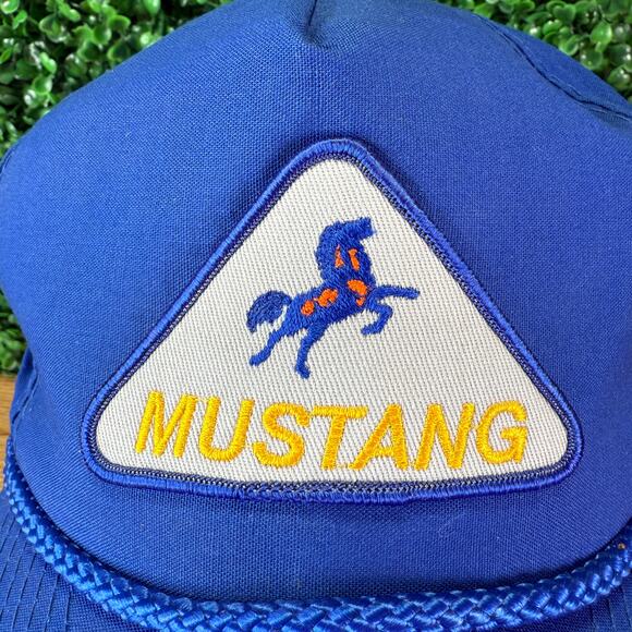 Vintage Mustang Made In Korea Adult Snapback Hat Blue Headwear Cap Rope - Picture 2 of 7